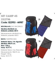 Pack compuesto por mochila y saco - SET CAMP 45